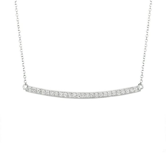 0.25 Carat Natural Diamond Bar Necklace Pendant 14K White Gold